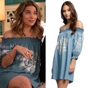 Zara floral embroidered boho off shoulder mini dress size M